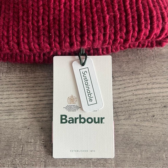 Barbour Burgundy Red Penshaw Cable Knit Beanie Pom-Pom New main image 4